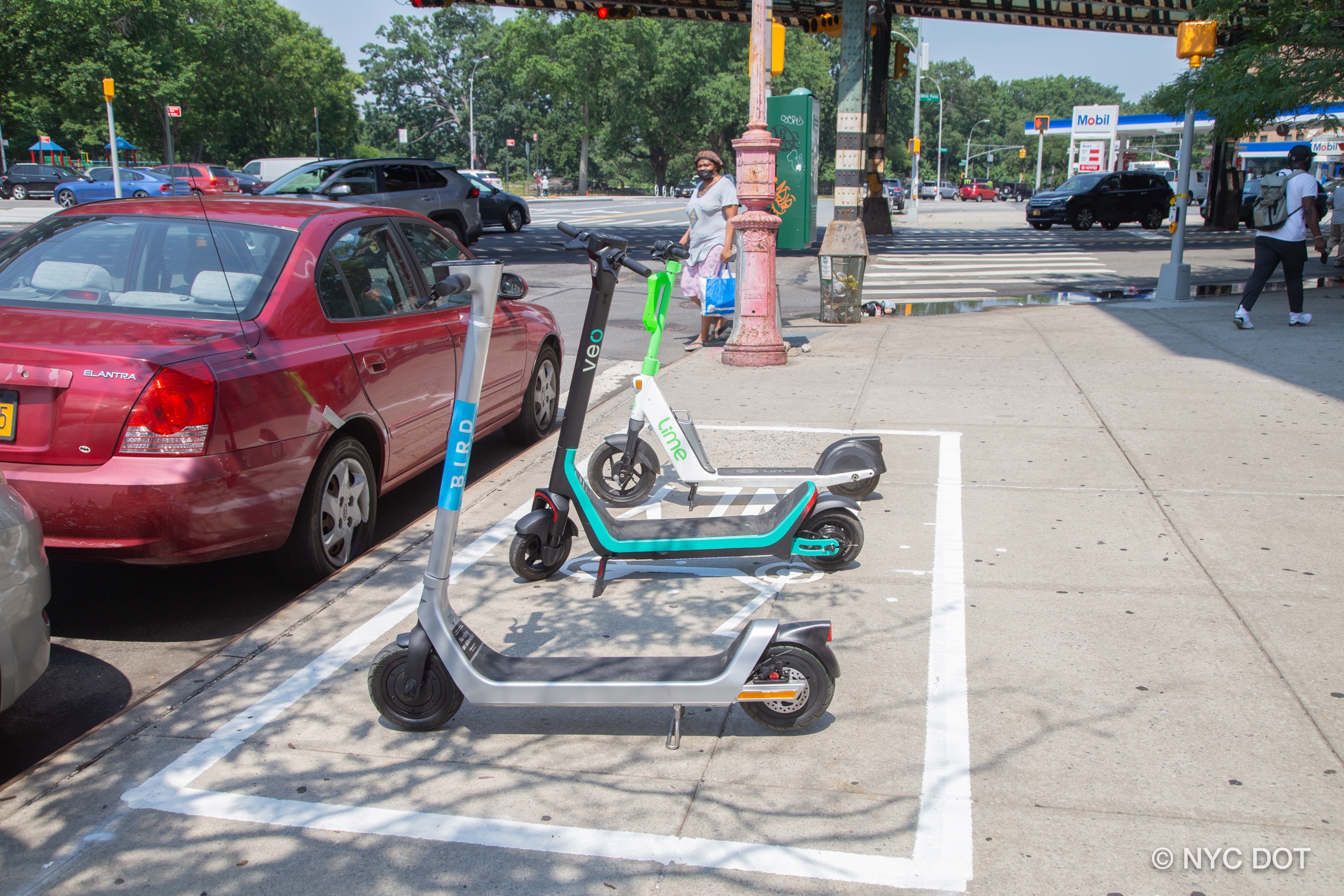 e-scooters in a parking corral