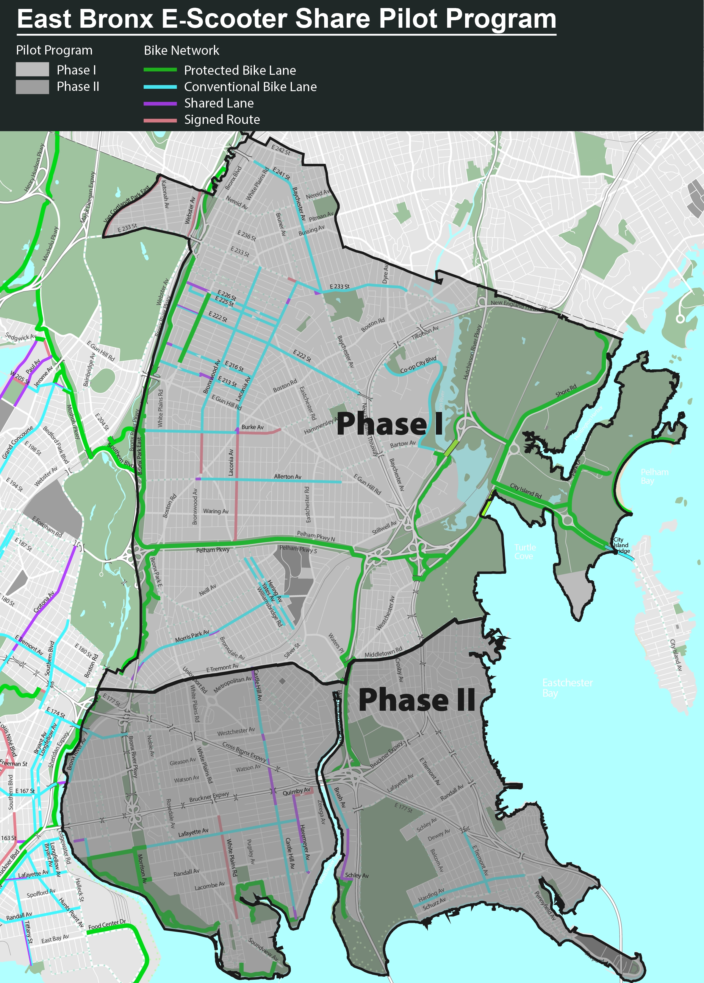 A map of the two phases of the shared e-scooter pilot. 