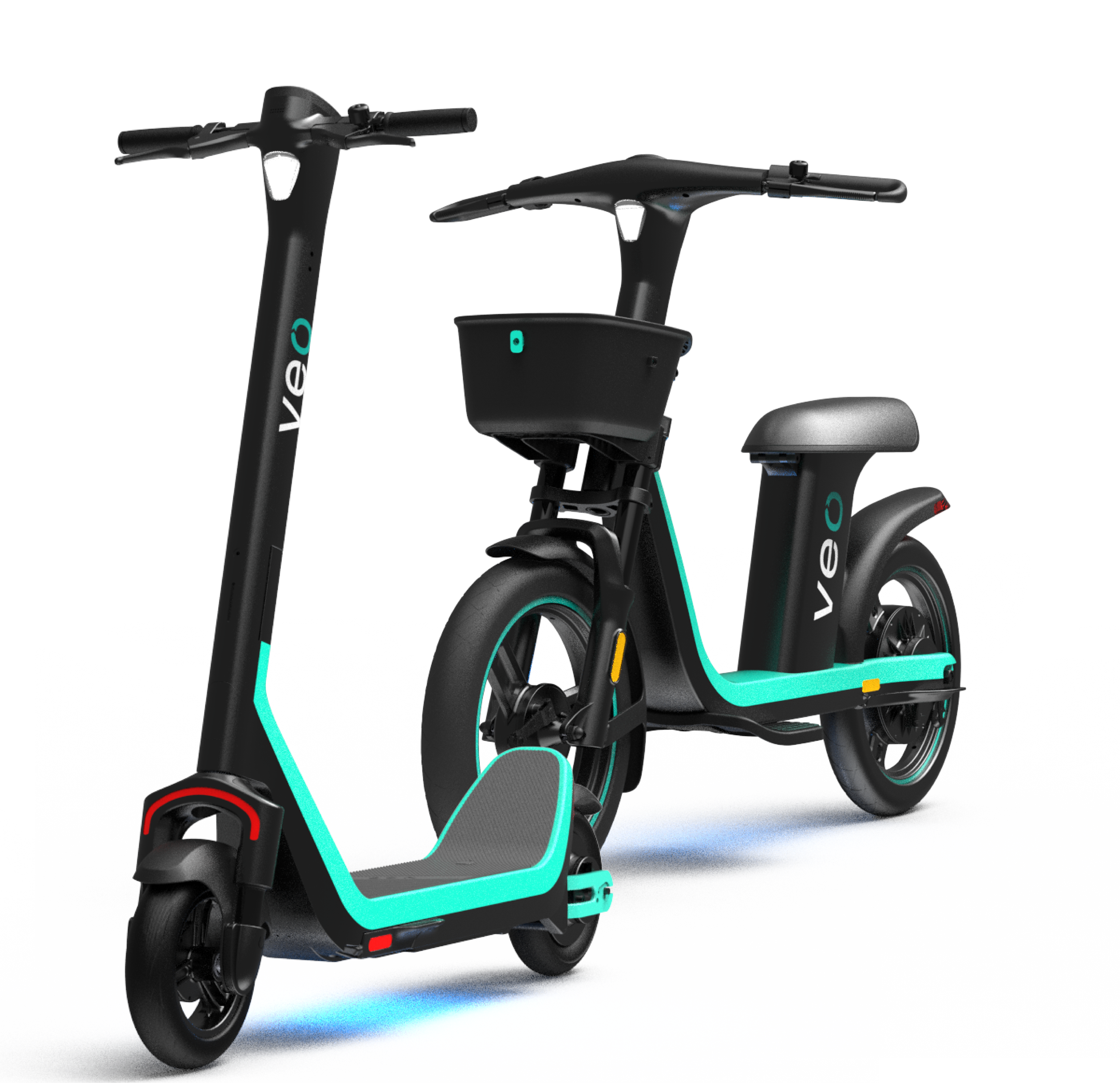 Veo Astro standing scooter and Veo Cosmo seated scooter